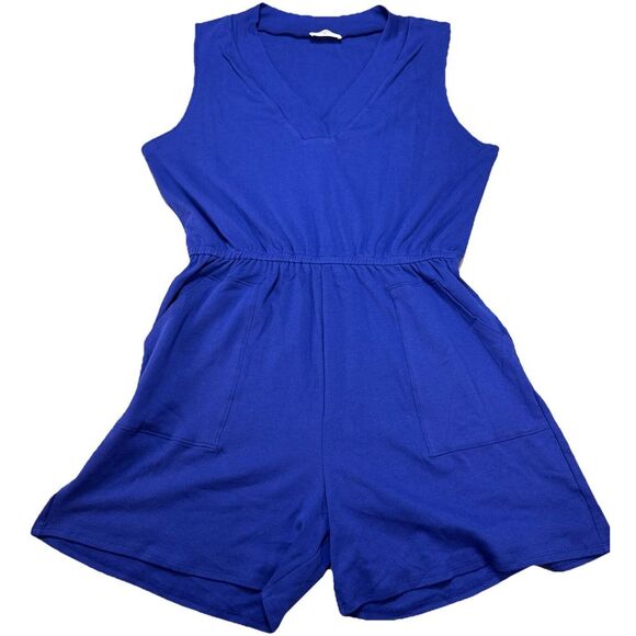 Zena Pants - Zenana Romper Sleeveless V-neck Cobalt Blue, Pockets,Sz 2X Comfy, Preppy, Dress‎